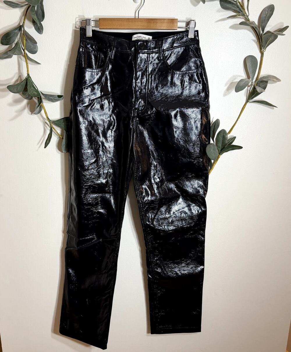 Abercrombie Black Faux Leather 90s Straight Ultra High Rise Pants